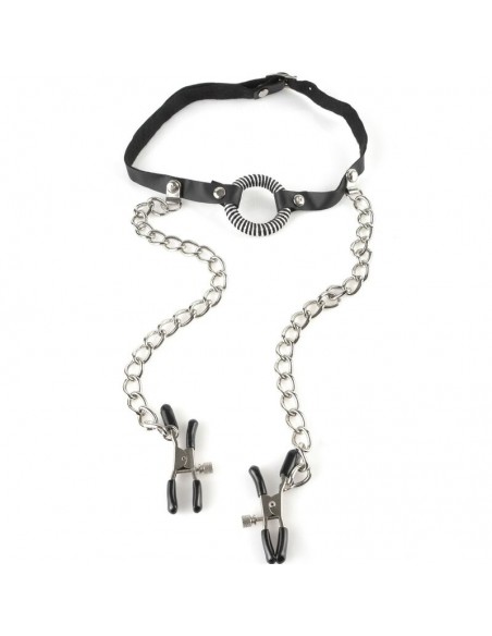 FETISH FANTASY SERIES MORDAZA CON PINZAS PARA PEZONES
