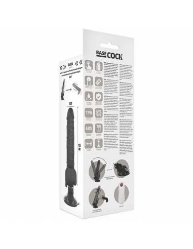 BASECOCK VIBRADOR REALISTICO CONTROL REMOTO NEGRO CON TESTICULOS 195CM