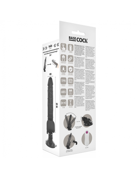 BASECOCK VIBRADOR REALISTICO CONTROL REMOTO NEGRO CON TESTICULOS 195CM