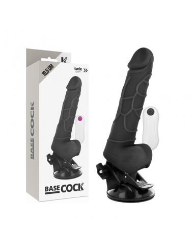 BASECOCK VIBRADOR REALISTICO CONTROL REMOTO NEGRO CON TESTICULOS 195CM