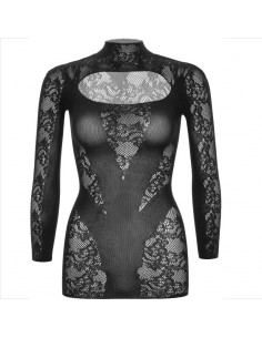 LEG AVENUE MINI VESTIDO DE ENCAJE CON MANGA LARGA NEGRO 2