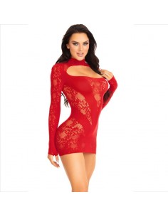LEG AVENUE MINI VESTIDO DE ENCAJE CON MANGA LARGA ROJO 2