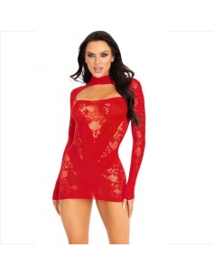 LEG AVENUE MINI VESTIDO DE ENCAJE CON MANGA LARGA ROJO