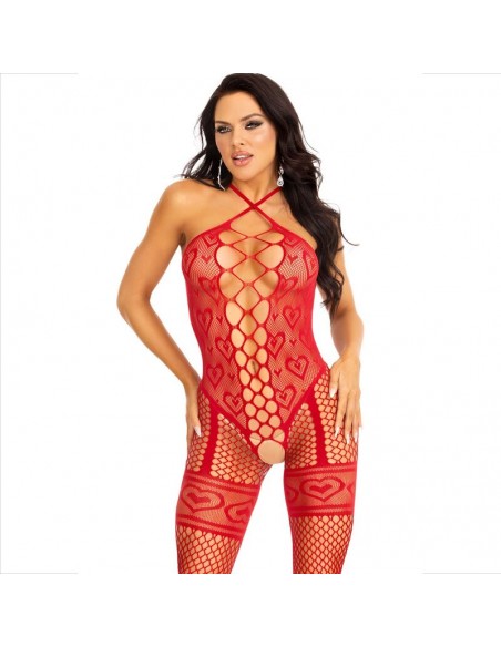 LEG AVENUE BODYSTOCKING CUELLO HALTER RED CORAZONES ROJO