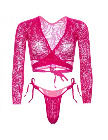LEG AVENUE TOP CORTO DE ENCAJE CON TANGA