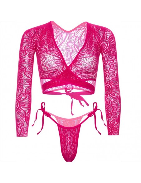 LEG AVENUE TOP CORTO DE ENCAJE CON TANGA