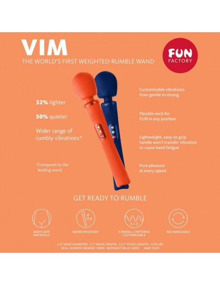 FUN FACTORY VIM WAND RUMBLE VIBRADOR RECARGABLE SILICONA NARANJA