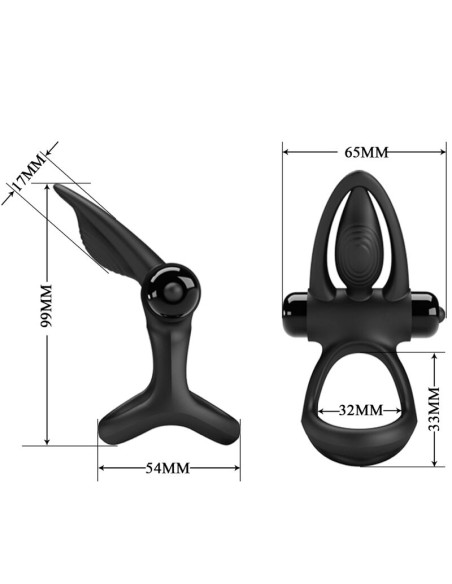 PRETTY LOVE ANILLO VIBRADOR 10 VIBRACIONES SILICONA NEGRO