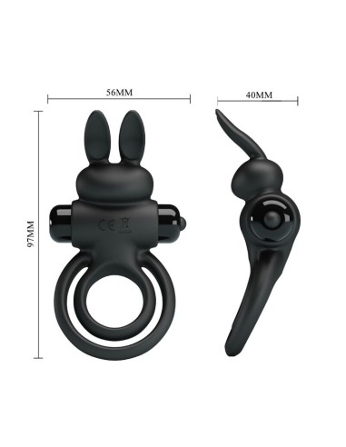 PRETTY LOVE ANILLO VIBRADOR III CONEJO PARA PENE NEGRO