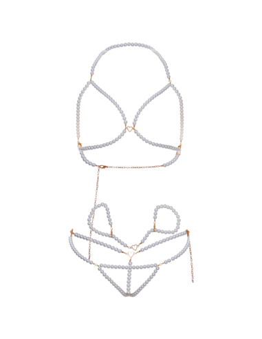 LEG AVENUE SET SUJETADOR MUNEQUERAS TANGA PERLA