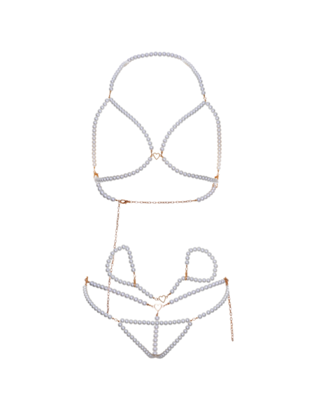 LEG AVENUE SET SUJETADOR MUNEQUERAS TANGA PERLA