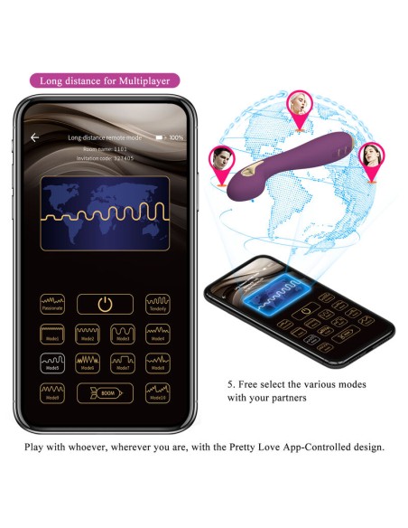 PRETTY LOVE HECTOR VIBRADOR ELECTROSHOCK POR CONTROL POR APP LILA