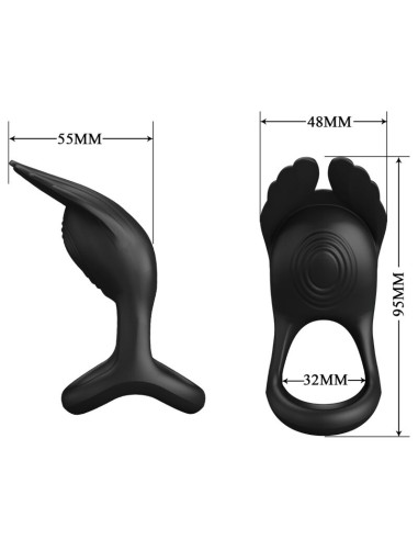 PRETTY LOVE ANILLO VIBRADOR SILAS 7 VIBRACIONES SILICONA NEGRO