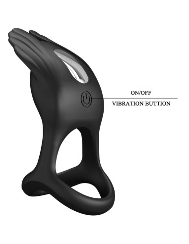 PRETTY LOVE ANILLO VIBRADOR SILAS 7 VIBRACIONES SILICONA NEGRO