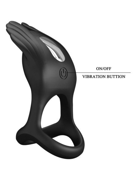 PRETTY LOVE ANILLO VIBRADOR SILAS 7 VIBRACIONES SILICONA NEGRO