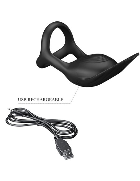 PRETTY LOVE ANILLO VIBRADOR SILAS 7 VIBRACIONES SILICONA NEGRO