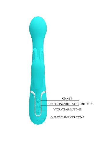 PRETTY LOVE DEJON VIBRADOR RABBIT 3 EN 1 MULTIFUNCION VERDE AGUA