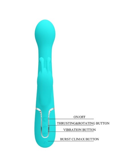 PRETTY LOVE DEJON VIBRADOR RABBIT 3 EN 1 MULTIFUNCION VERDE AGUA
