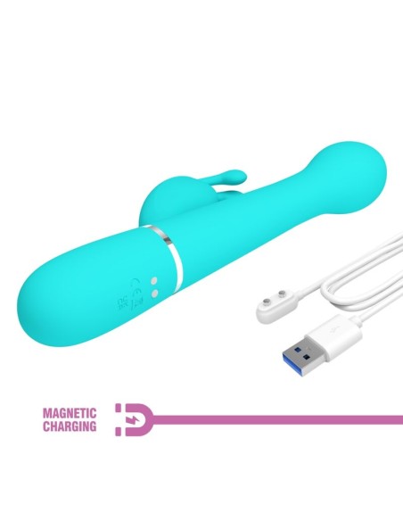 PRETTY LOVE DEJON VIBRADOR RABBIT 3 EN 1 MULTIFUNCION VERDE AGUA