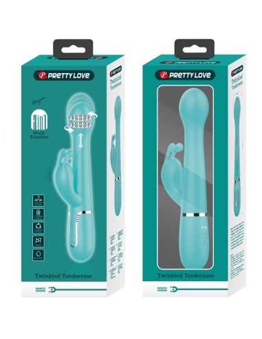PRETTY LOVE DEJON VIBRADOR RABBIT 3 EN 1 MULTIFUNCION VERDE AGUA