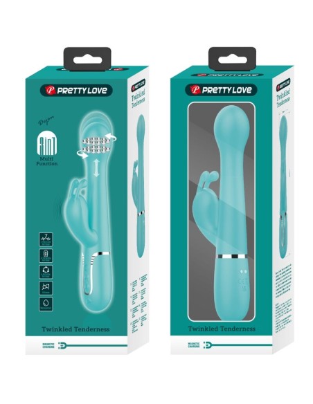 PRETTY LOVE DEJON VIBRADOR RABBIT 3 EN 1 MULTIFUNCION VERDE AGUA