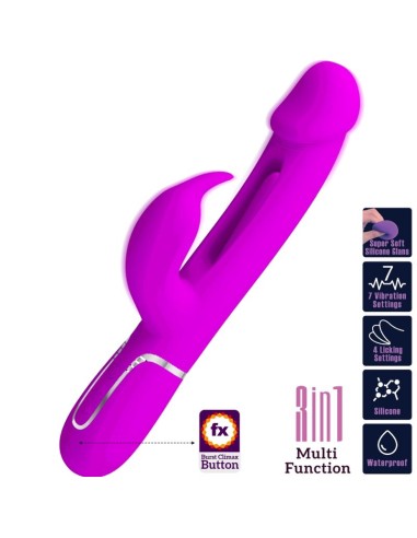 PRETTY LOVE KAMPAS VIBRADOR RABBIT 3 EN 1 MULTIFUNCION CON LENGUA VIOLETA