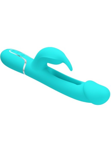 PRETTY LOVE KAMPAS VIBRADOR RABBIT 3 EN 1 MULTIFUNCION CON LENGUA VERDE AGUA