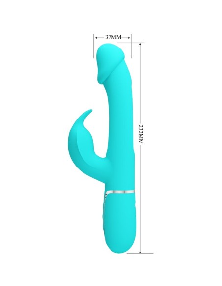 PRETTY LOVE KAMPAS VIBRADOR RABBIT 3 EN 1 MULTIFUNCION CON LENGUA VERDE AGUA