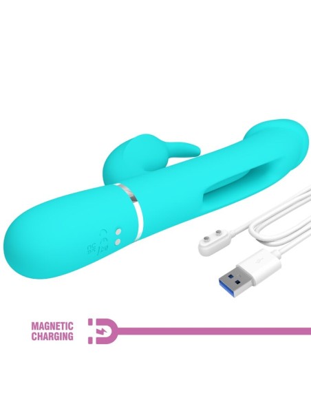 PRETTY LOVE KAMPAS VIBRADOR RABBIT 3 EN 1 MULTIFUNCION CON LENGUA VERDE AGUA