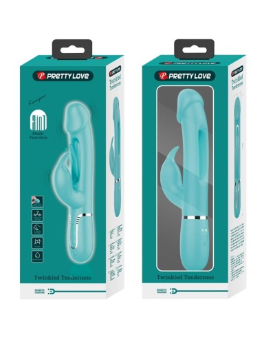 PRETTY LOVE KAMPAS VIBRADOR RABBIT 3 EN 1 MULTIFUNCION CON LENGUA VERDE AGUA