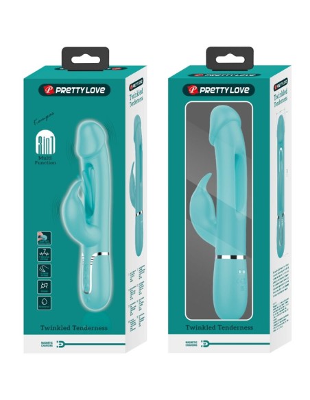 PRETTY LOVE KAMPAS VIBRADOR RABBIT 3 EN 1 MULTIFUNCION CON LENGUA VERDE AGUA