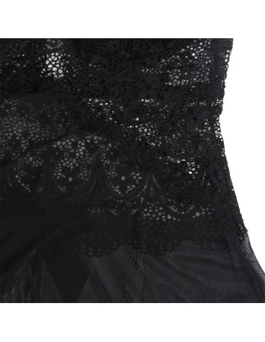 SUBBLIME BABYDOLL TELA DE TUL DETALLE ENCAJE Y FLOR NEGRO S M