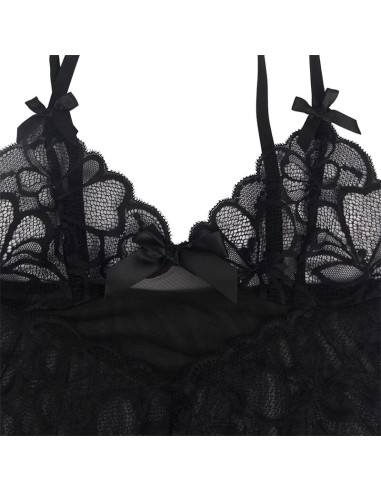 SUBBLIME BABYDOLL CON TIRANTES AJUSTABLES Y ESTAMPADO FLORAL DE ENCAJE TRANSPARENTE NEGRO S M