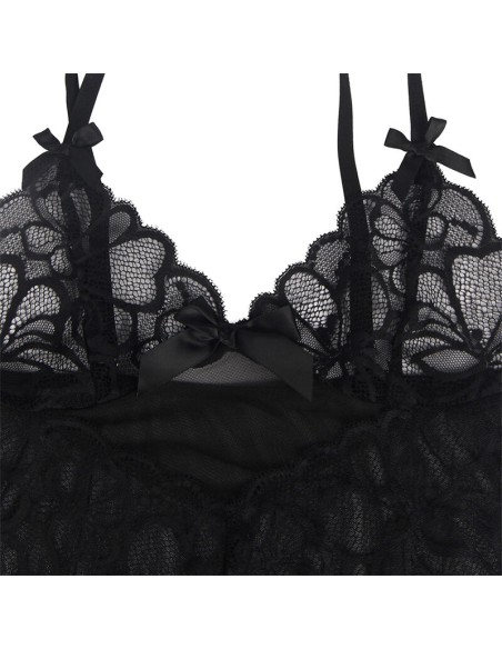 SUBBLIME BABYDOLL CON TIRANTES AJUSTABLES Y ESTAMPADO FLORAL DE ENCAJE TRANSPARENTE NEGRO S M