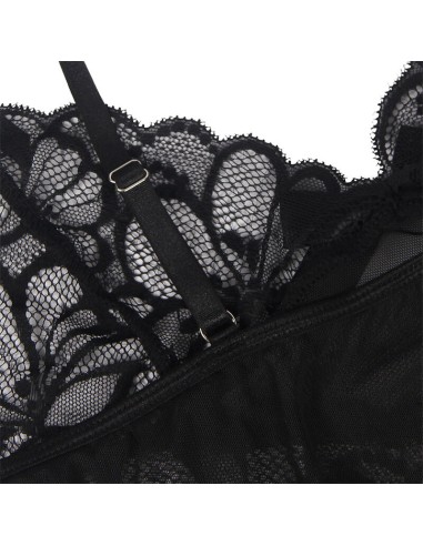SUBBLIME BABYDOLL CON TIRANTES AJUSTABLES Y ESTAMPADO FLORAL DE ENCAJE TRANSPARENTE NEGRO S M