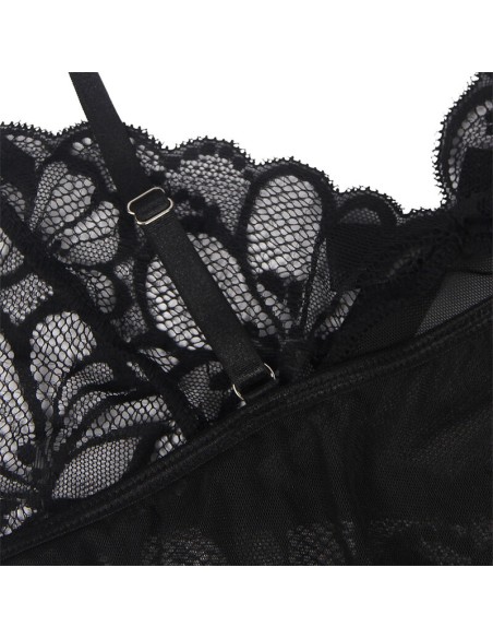 SUBBLIME BABYDOLL CON TIRANTES AJUSTABLES Y ESTAMPADO FLORAL DE ENCAJE TRANSPARENTE NEGRO S M