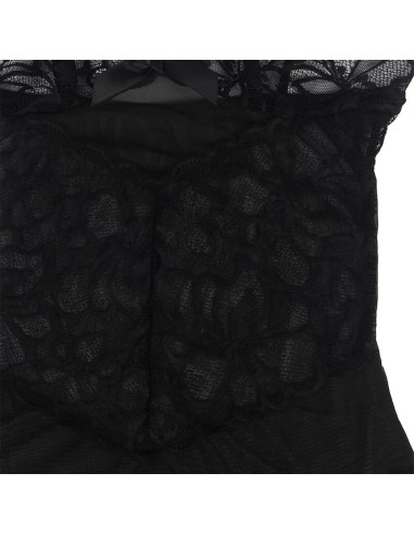 SUBBLIME BABYDOLL CON TIRANTES AJUSTABLES Y ESTAMPADO FLORAL DE ENCAJE TRANSPARENTE NEGRO S M