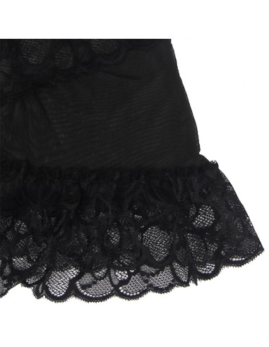 SUBBLIME BABYDOLL CON TIRANTES AJUSTABLES Y ESTAMPADO FLORAL DE ENCAJE TRANSPARENTE NEGRO S M