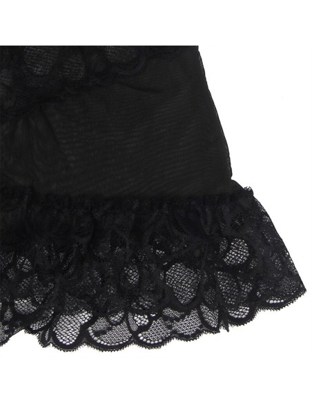 SUBBLIME BABYDOLL CON TIRANTES AJUSTABLES Y ESTAMPADO FLORAL DE ENCAJE TRANSPARENTE NEGRO S M