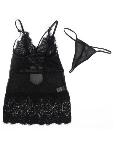 SUBBLIME BABYDOLL CON TIRANTES AJUSTABLES DE ENCAJE NEGRO S M
