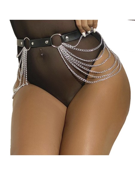 SUBBLIME CINTURON DE CADENAS CUERO NEGRO TALLA UNICA