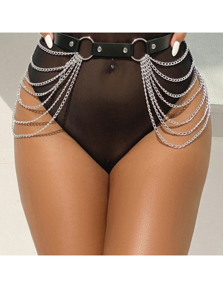 SUBBLIME CINTURON DE CADENAS CUERO NEGRO TALLA UNICA