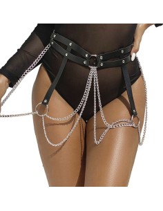 SUBBLIME CINTURON DE CADENAS ANILLAS CUERO NEGRO TALLA UNICA