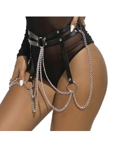 SUBBLIME CINTURON DE CADENAS ANILLAS CUERO NEGRO TALLA UNICA 2