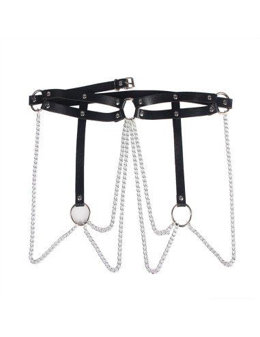 SUBBLIME CINTURON DE CADENAS ANILLAS CUERO NEGRO TALLA UNICA