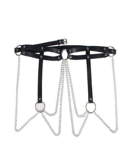 SUBBLIME CINTURON DE CADENAS ANILLAS CUERO NEGRO TALLA UNICA