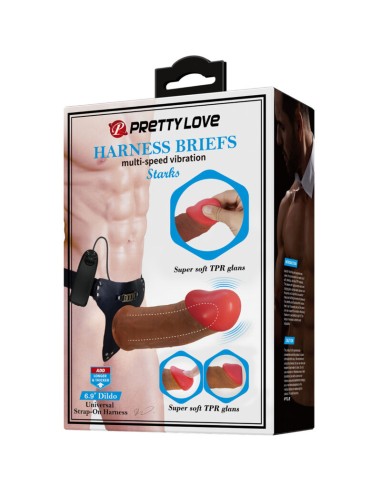 PRETTY LOVE HARNESS BRIEFS STARKS VIBRACION MULTI VELOCIDAD DILDO 175 CM MULATO