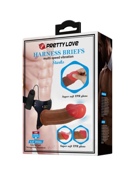 PRETTY LOVE HARNESS BRIEFS STARKS VIBRACION MULTI VELOCIDAD DILDO 175 CM MULATO