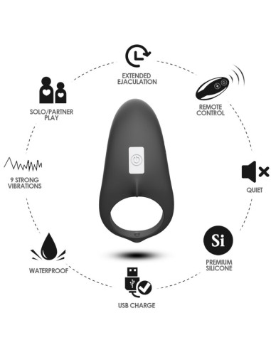 ARMONY SHARK ANILLO VIBRADOR PAREJAS CONTROL REMOTO NEGRO