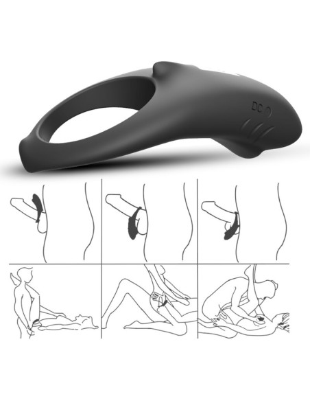ARMONY SHARK ANILLO VIBRADOR PAREJAS CONTROL REMOTO NEGRO